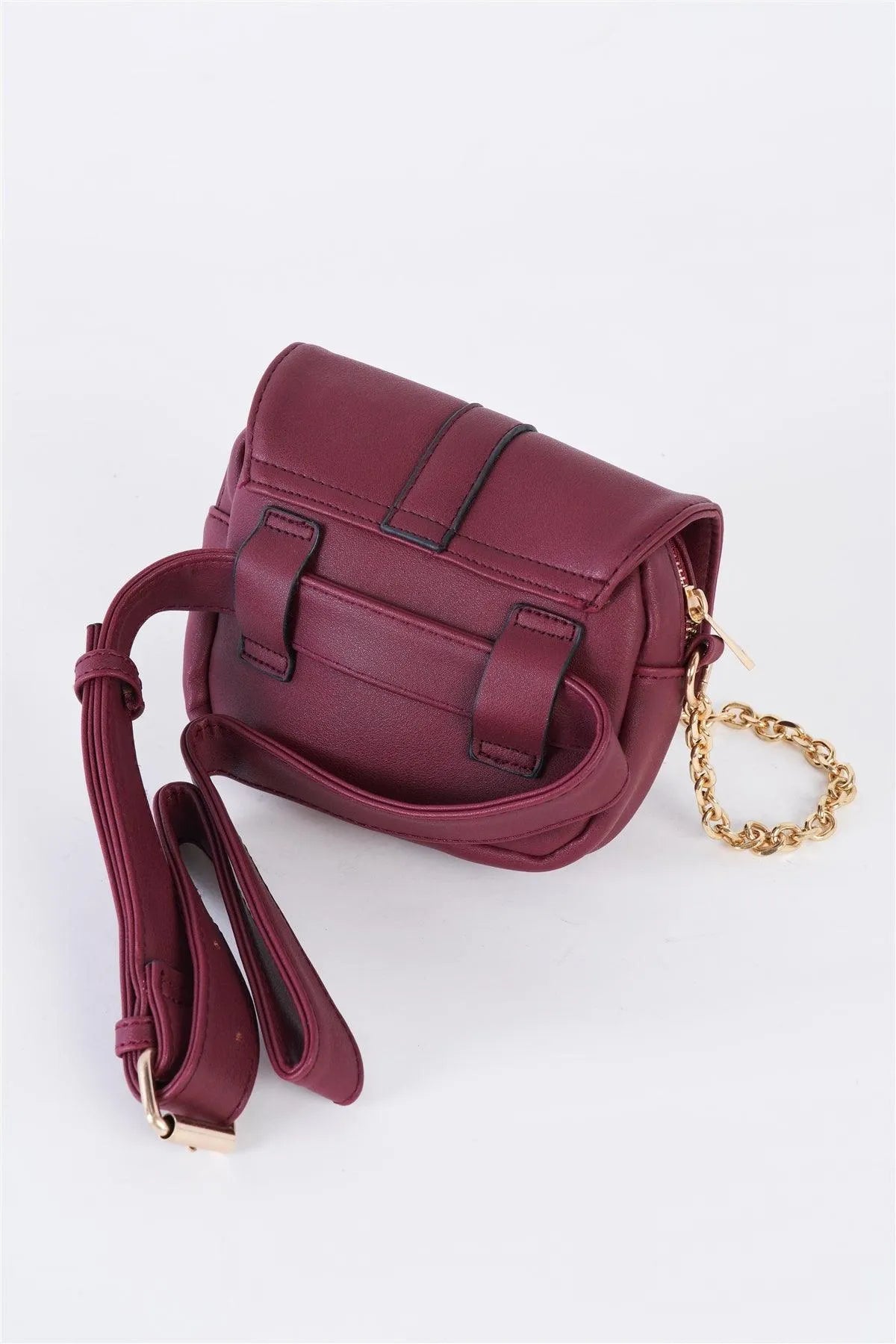 Burgundy Faux Leather Mini Square Belt Bag /3 Bags - Tasha Apparel Wholesale