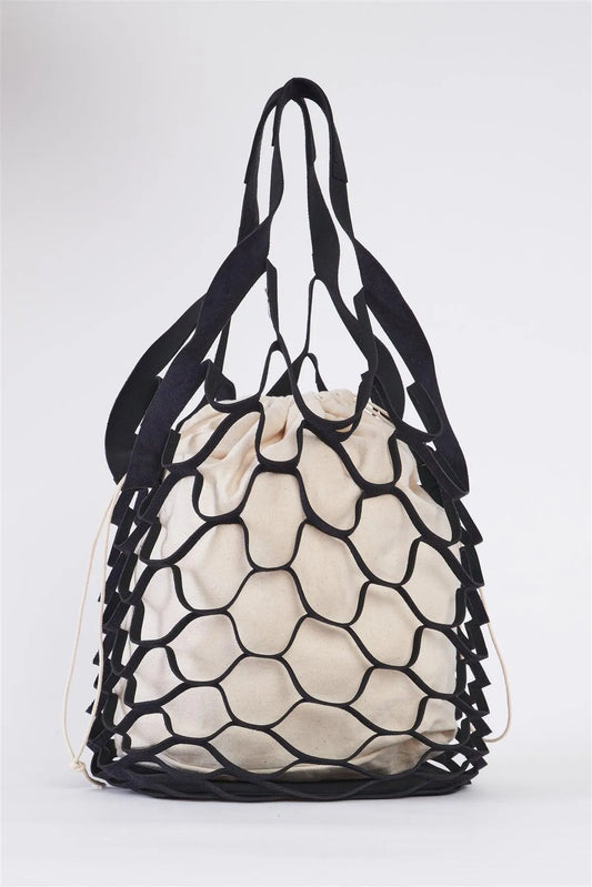 Black Retro Net Beach Tote Bag /3 Bags - Tasha Apparel Wholesale