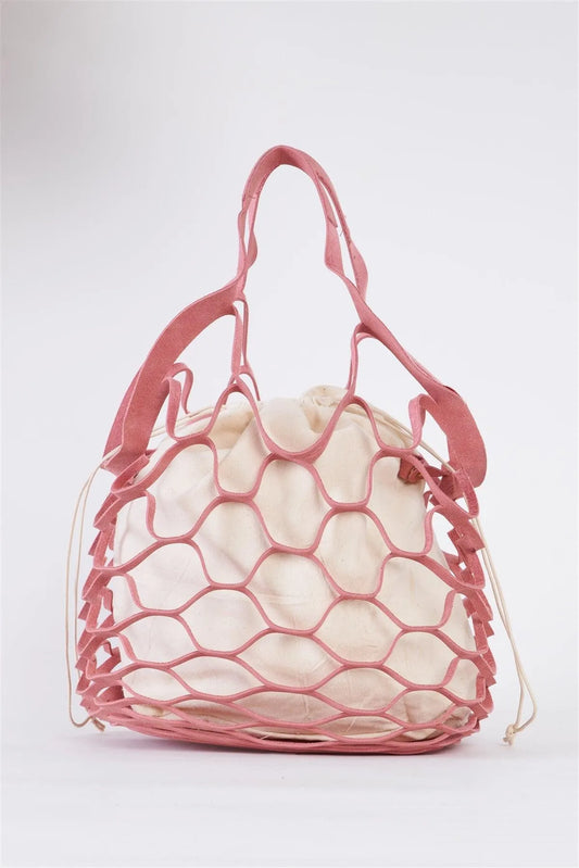 Pink Retro Net Beach Tote Bag /1 Bag - Tasha Apparel Wholesale