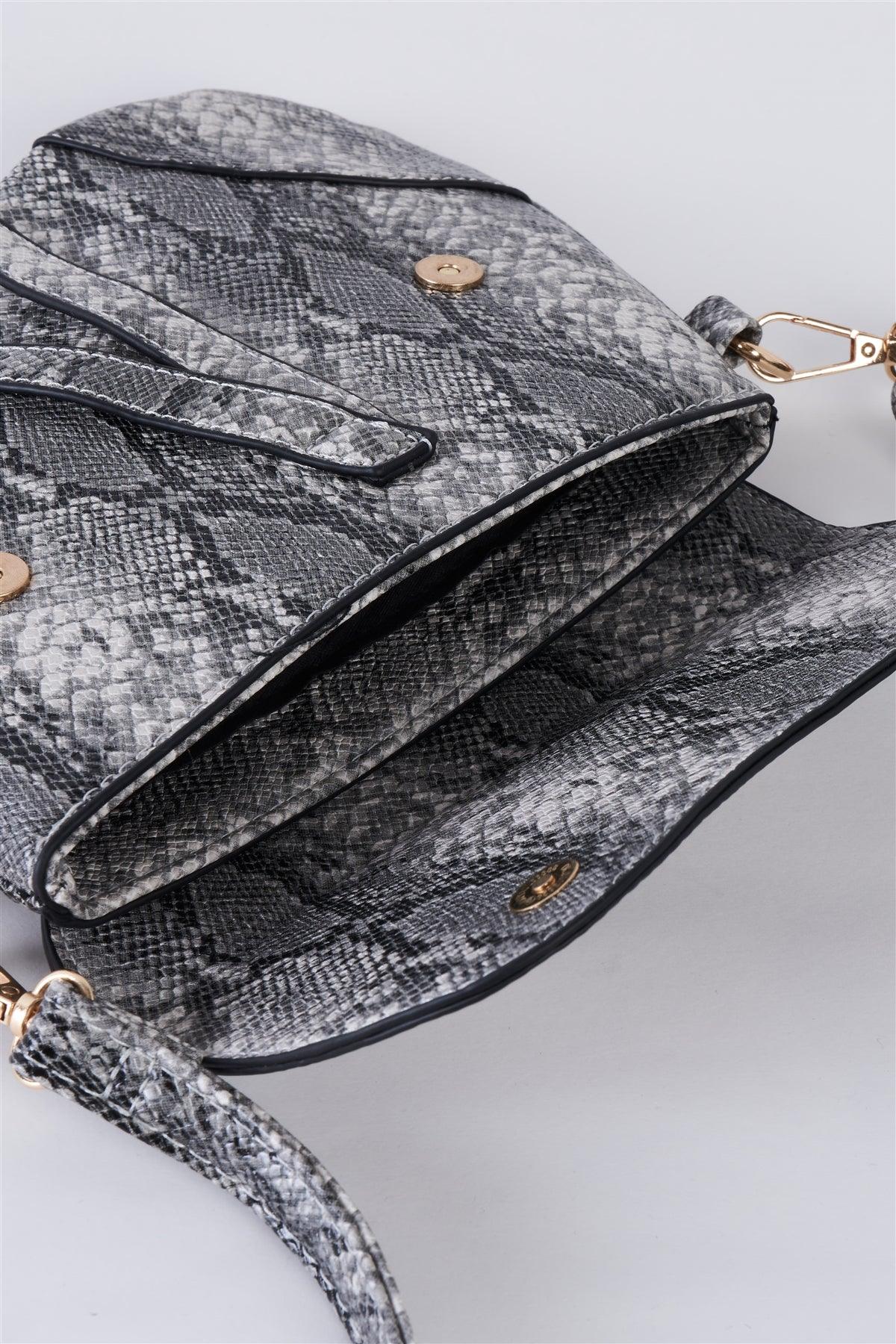 Monochromatic Snake Print Retro Crossbody Handbag /3 Bags