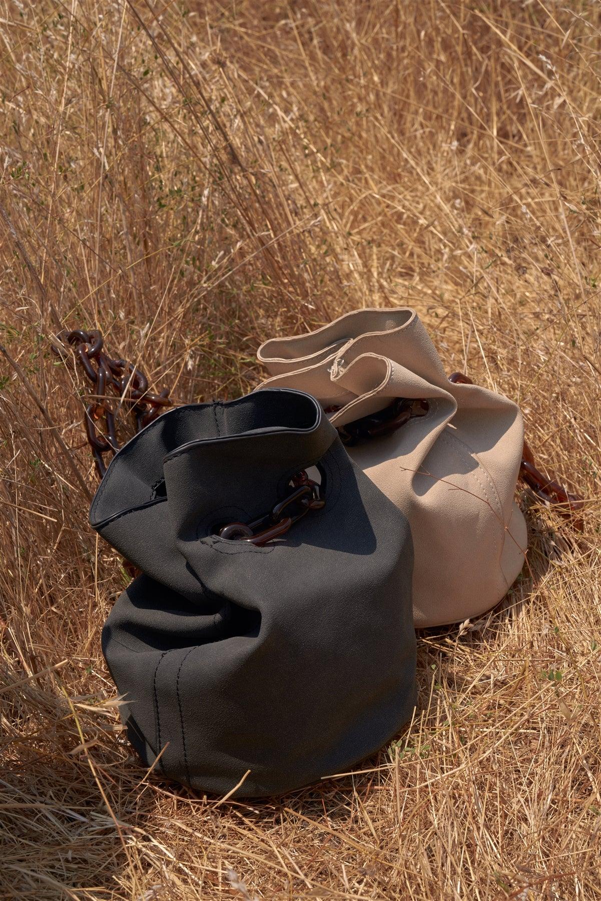 Black Suede Chain Handle Detail Fashion Bucket Bag /3