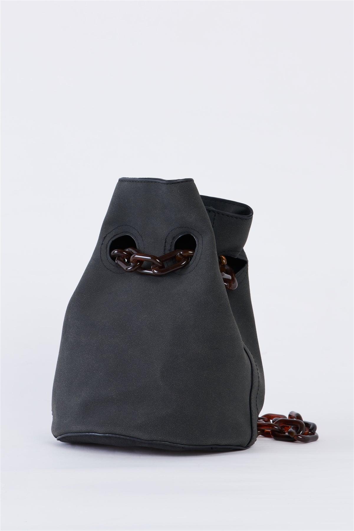 Black Suede Chain Handle Detail Fashion Bucket Bag /3