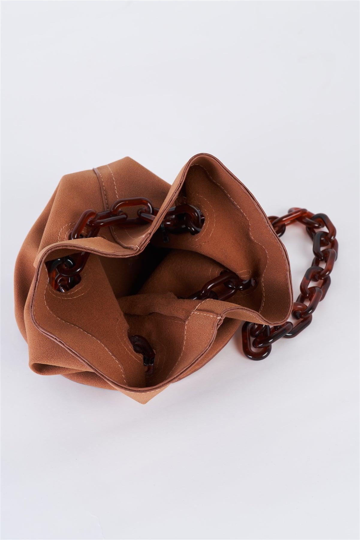 Brown Suede Chain Handle Detail Fashion Bucket Bag /3 bags