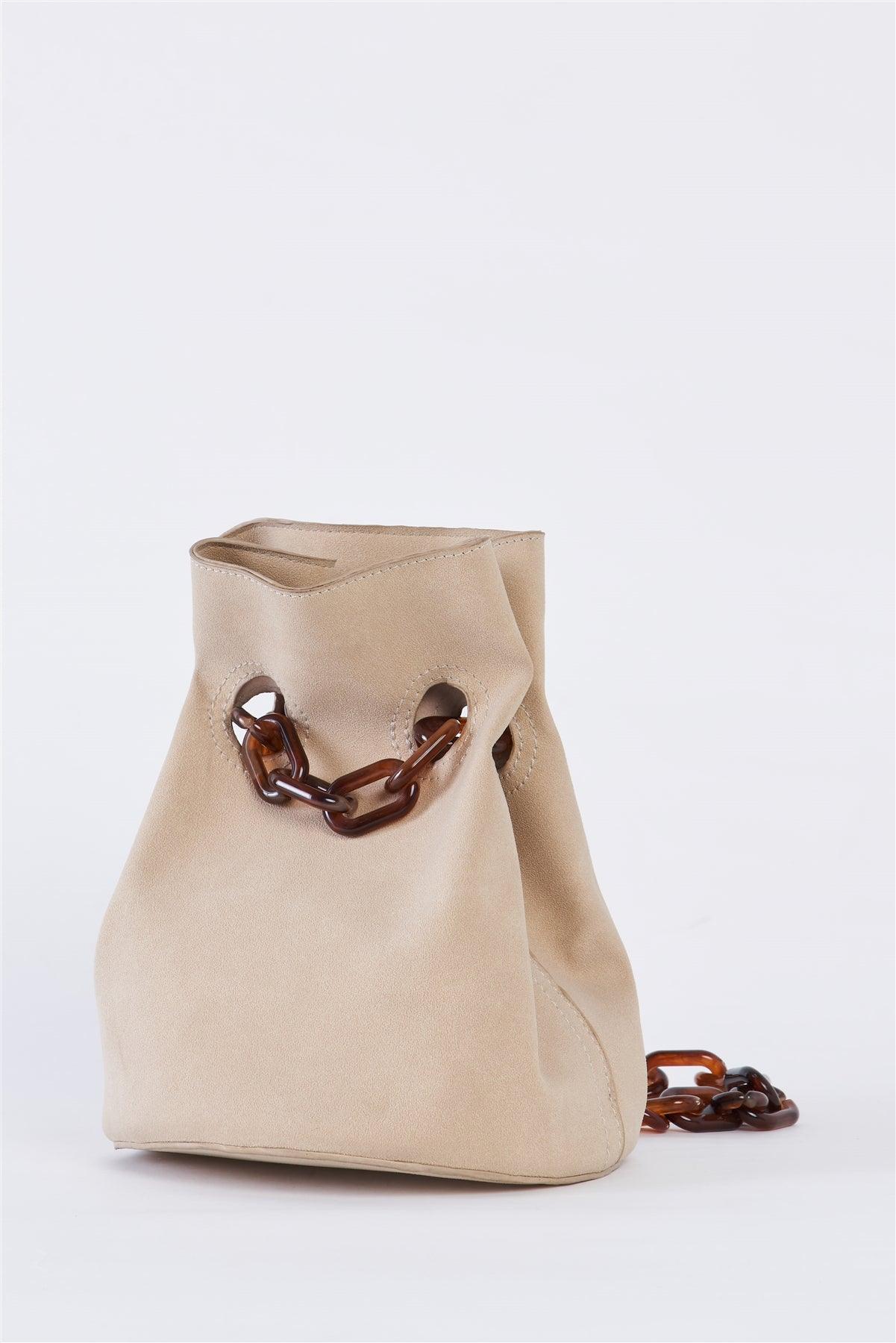 Ivory Suede Chain Handle Detail Fashion Bucket Bag /3 bags