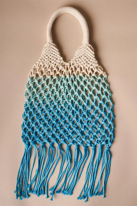 Turquoise Blue Cotton Net Fringe Fashion Bag /1 Bag - Tasha Apparel Wholesale
