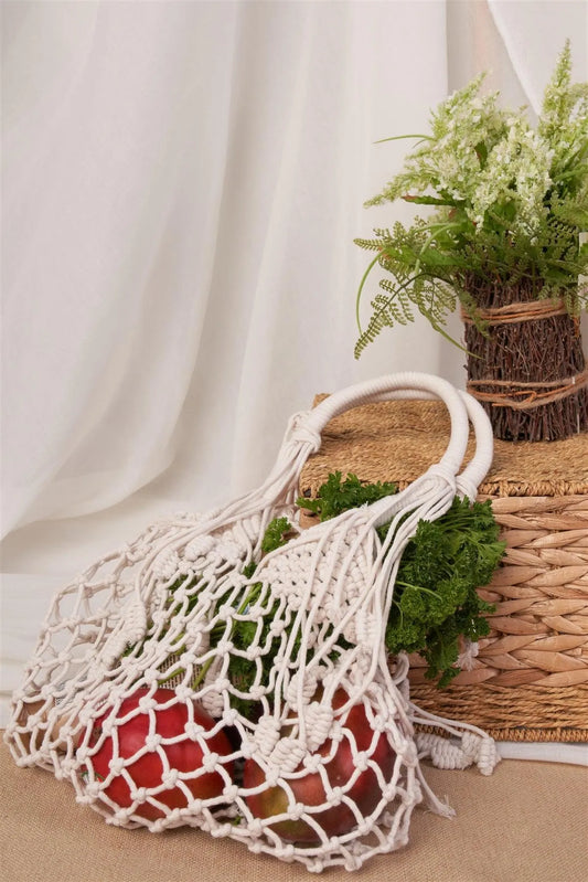 Ivory Fashion Cotton Fringe Net Bag /3 Pieces - Tasha Apparel Wholesale