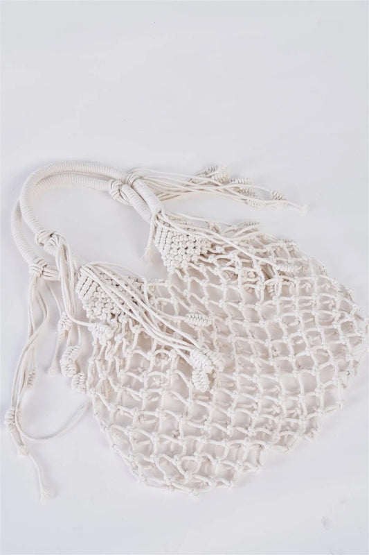 Cotton Net Fringe Crochet Mesh Beach Bag - Tasha Apparel Wholesale