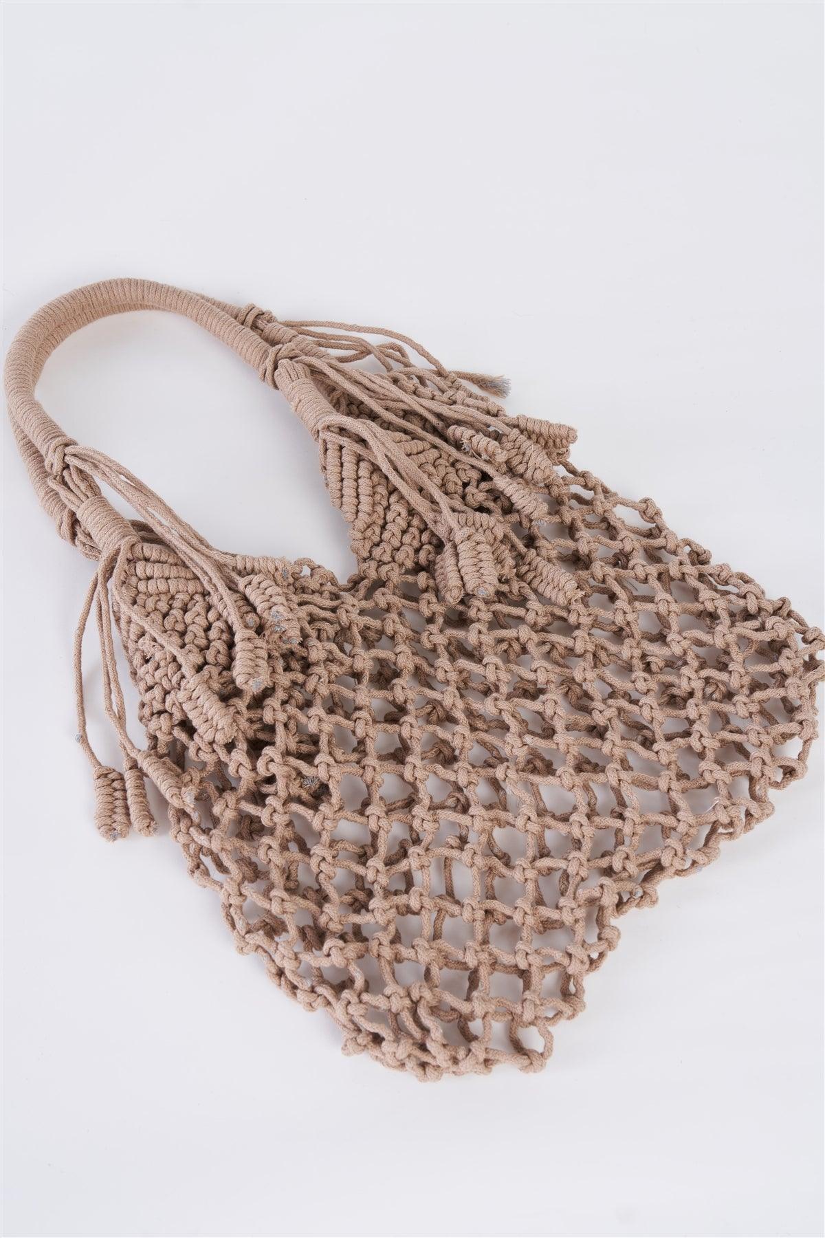 Tan Fashion Cotton Fringe Net Bag /3 Pieces