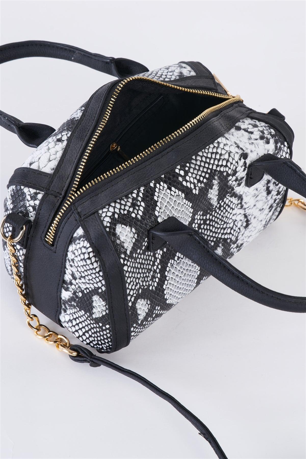 Python Print Vegan Leather Barrel Handbag /3 Bags