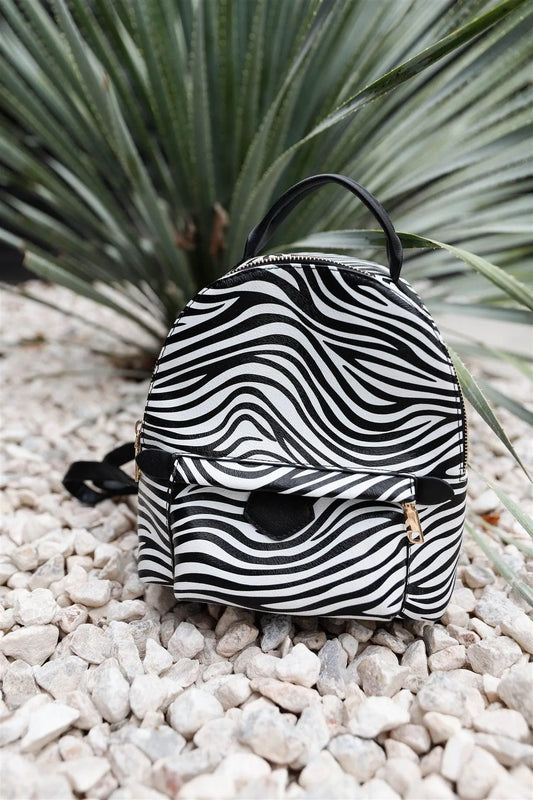 Safari Zebra Print Vegan Leather Fashion Backpack /1 Bag - Tasha Apparel Wholesale