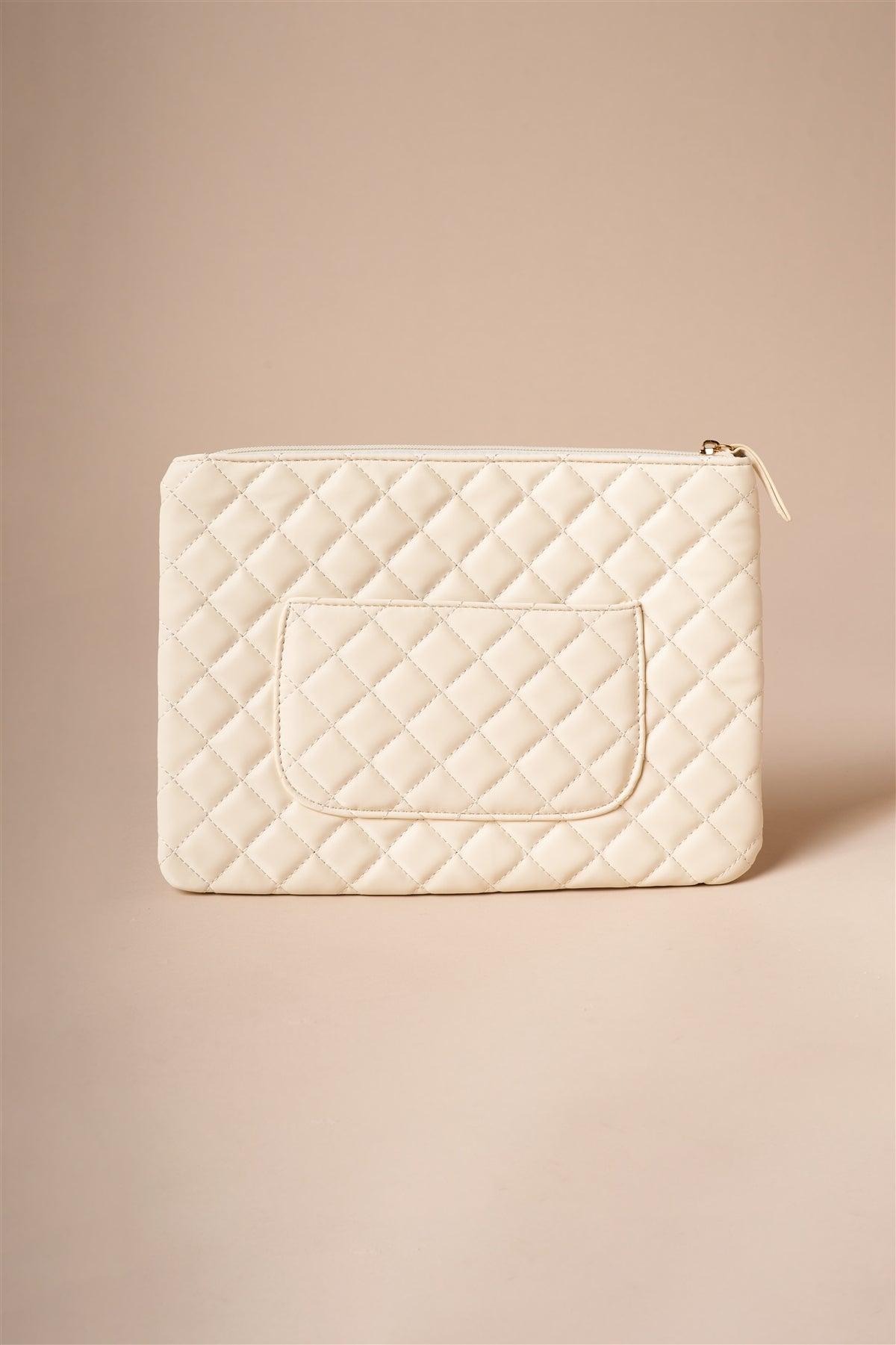 Ivory Quilted Rectangle Pouch Bag /3 Bags