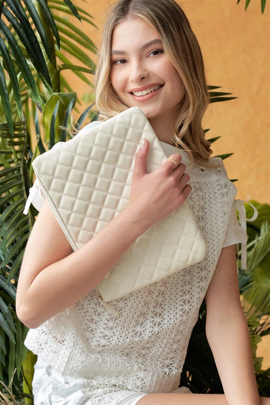 Ivory Quilted Rectangle Pouch Bag /1 Bag - Tasha Apparel Wholesale