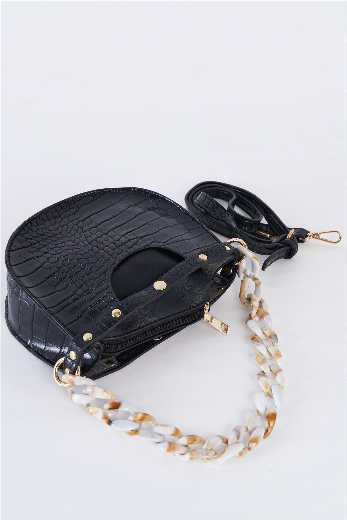 Black Faux Alligator Skin Fashion Handbag /3 Bags