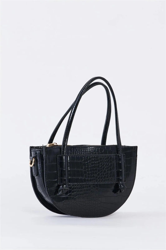 Black Crescent Faux Alligator Skin Shoulder Bag /1 Bag - Tasha Apparel Wholesale