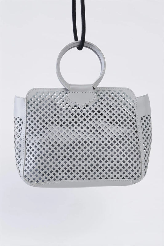 Grey Cloth Double Layered Faux Leather Mesh Hidden Magnetic Snap Button Closure Crossbody Handbag / 3 Bags - Tasha Apparel Wholesale