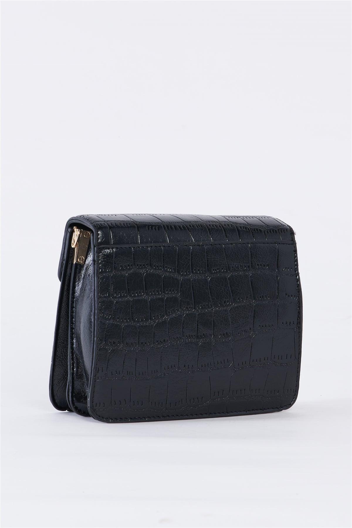 Black Alligator Vegan Leather Square Shoulder Bag /3 Bags