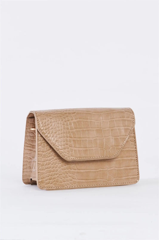 Beige Croc Hardware Belt Strap Detail Shoulder Bag /3 Bags - Tasha Apparel Wholesale