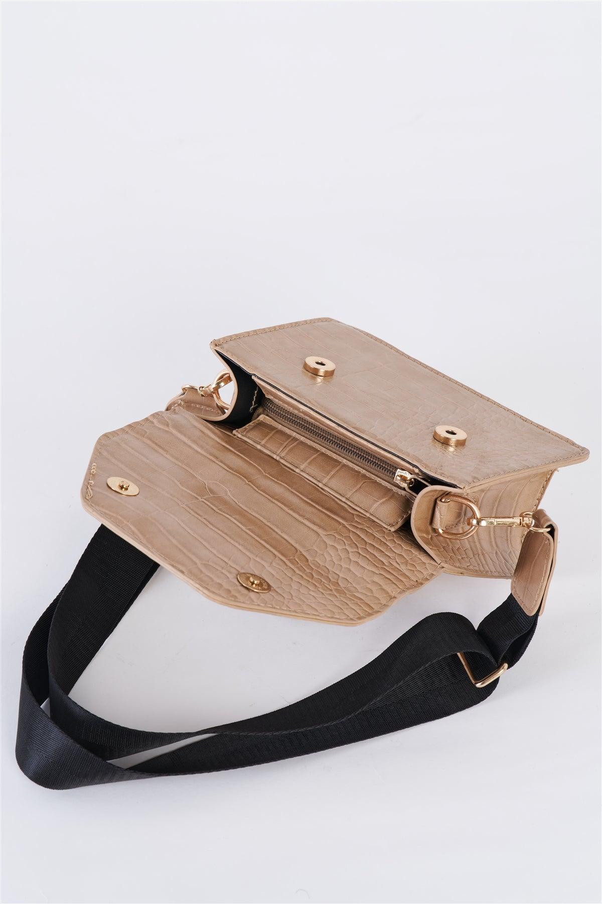 Beige Croc Hardware Belt Strap Detail Shoulder Bag /3 Bags