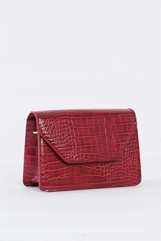 Burgundy Red Croc Hardware Belt Strap Detail Shoulder Bag /3 Bags - Tasha Apparel Wholesale