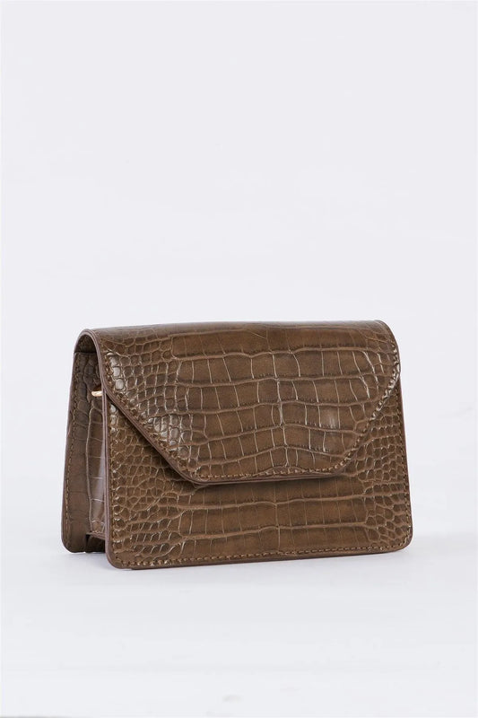 Deep Taupe Croc Hardware Belt Strap Detail Shoulder Bag /3 Bags - Tasha Apparel Wholesale