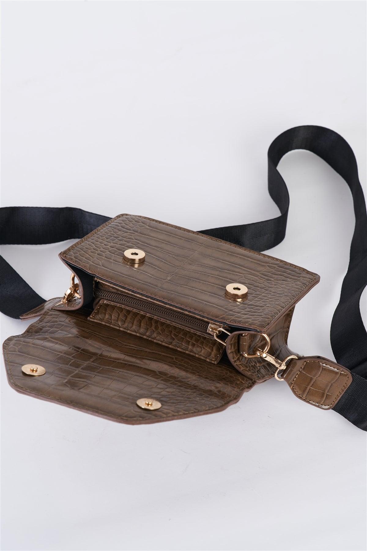 Deep Taupe Croc Hardware Belt Strap Detail Shoulder Bag /3 Bags
