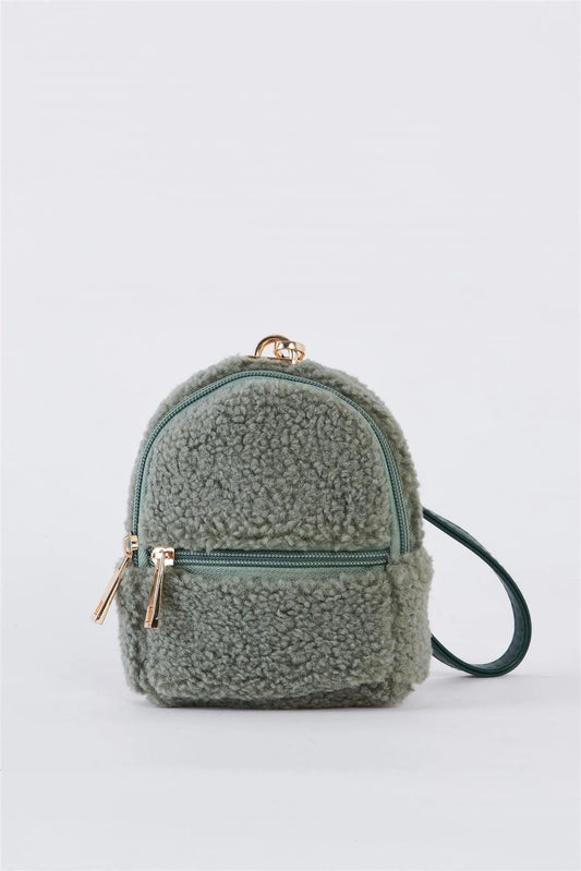 Green Faux Shearling Wristlet Mini Bag /3 Bags - Tasha Apparel Wholesale