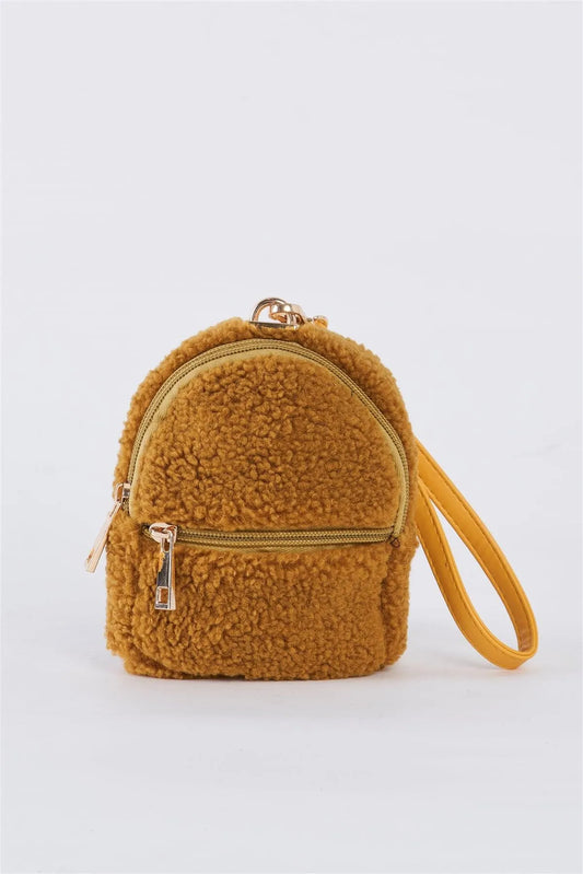 Mustard Yellow Faux Shearling Wristlet Mini Bag /3 Bags - Tasha Apparel Wholesale
