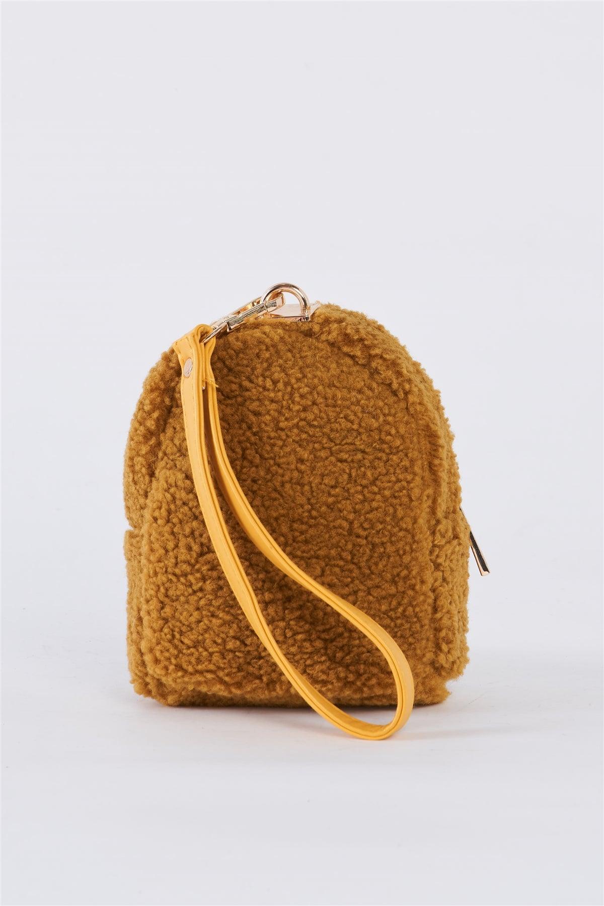 Mustard Yellow Faux Shearling Wristlet Mini Bag /3 Bags