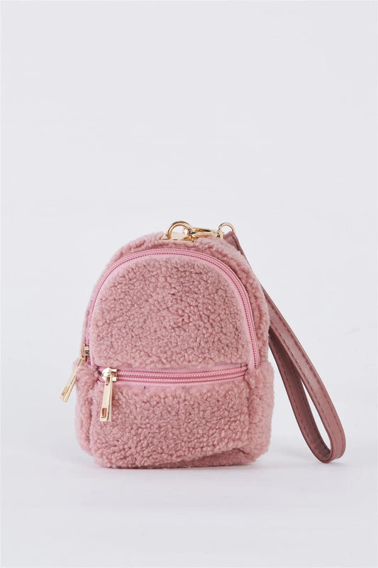 Baby Pink Faux Shearling Wristlet Mini Bag /3 Bags - Tasha Apparel Wholesale