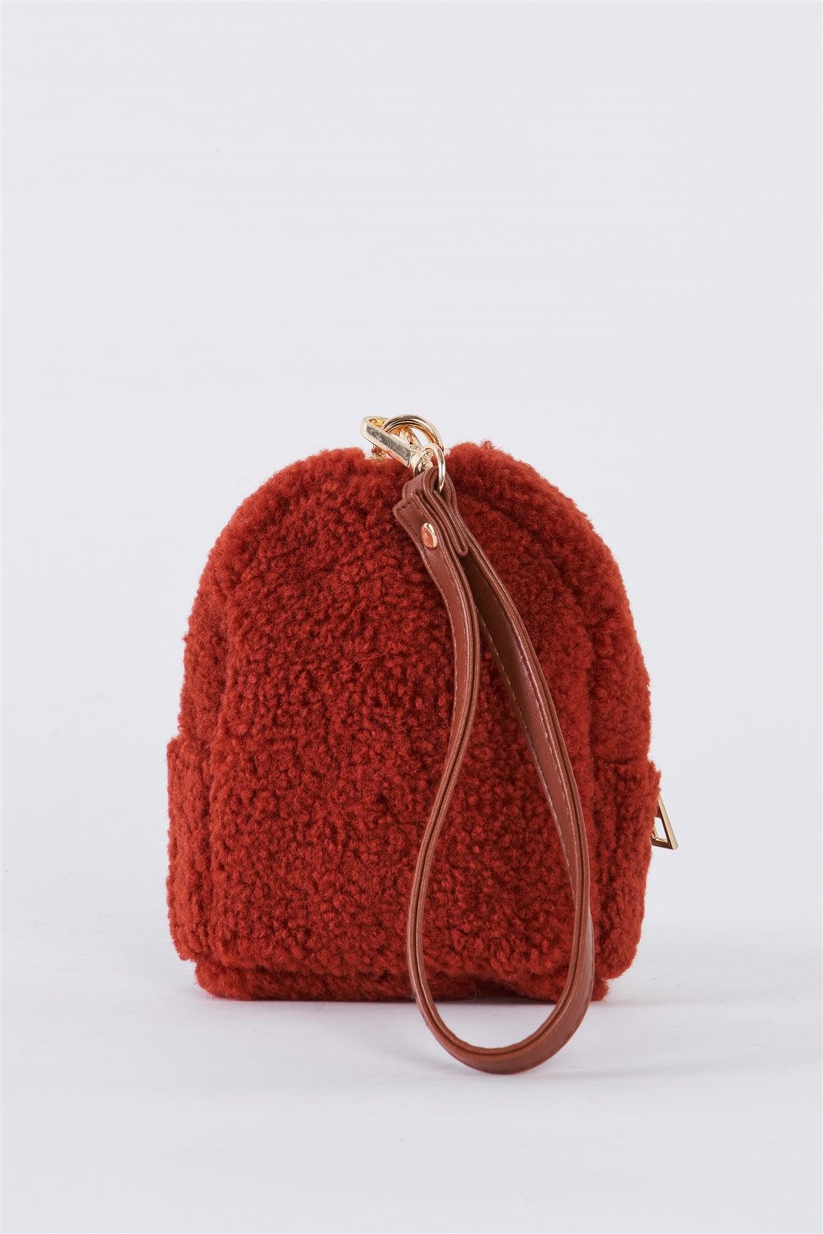 Rust Red Faux Shearling Wristlet Mini Bag /3 Bags
