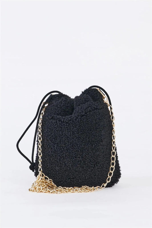 Black Faux Fur Plush Crossbody Pouch Bag /1 Bag - Tasha Apparel Wholesale