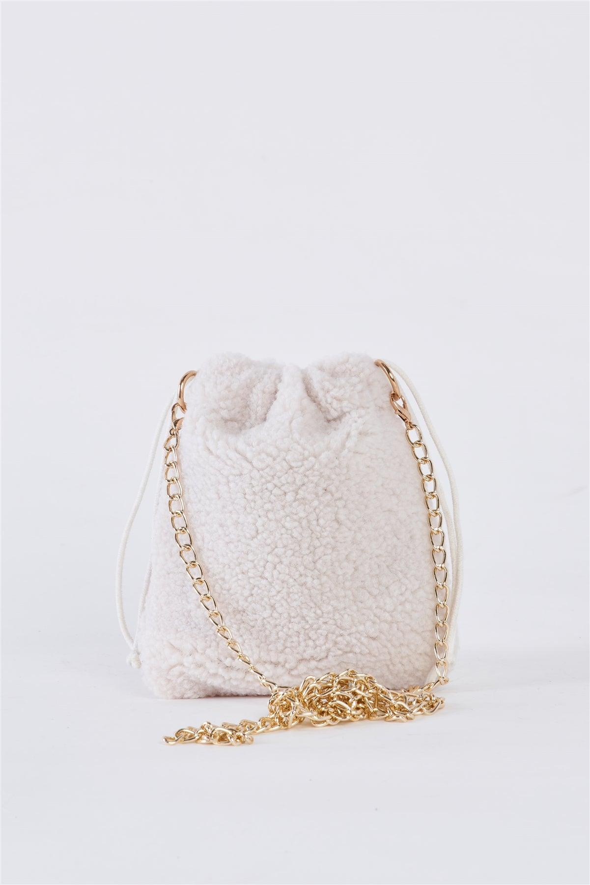 Ivory Faux Fur Plush Crossbody Pouch Bag /3 Bags