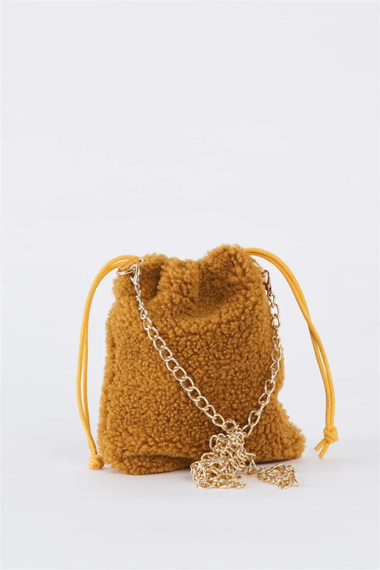 Mustard Yellow Faux Fur Plush Crossbody Pouch Bag /3 Bags - Tasha Apparel Wholesale