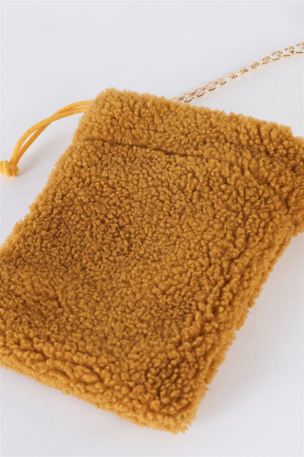 Mustard Yellow Faux Fur Plush Crossbody Pouch Bag /3 Bags