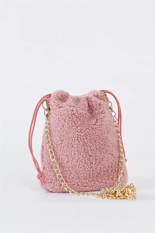Pink Faux Fur Plush Crossbody Pouch Bag /3 Bags - Tasha Apparel Wholesale