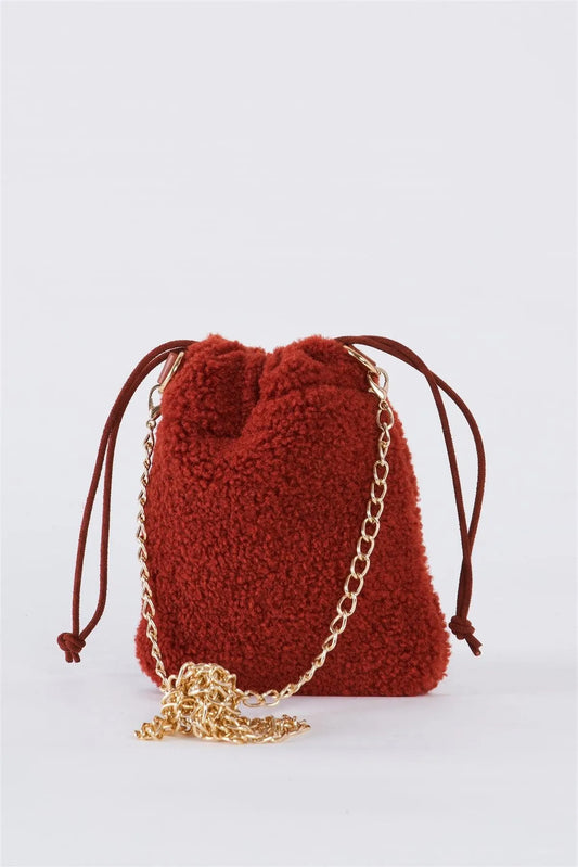 Rust Orange Faux Fur Plush Crossbody Pouch Bag /3 Bags - Tasha Apparel Wholesale