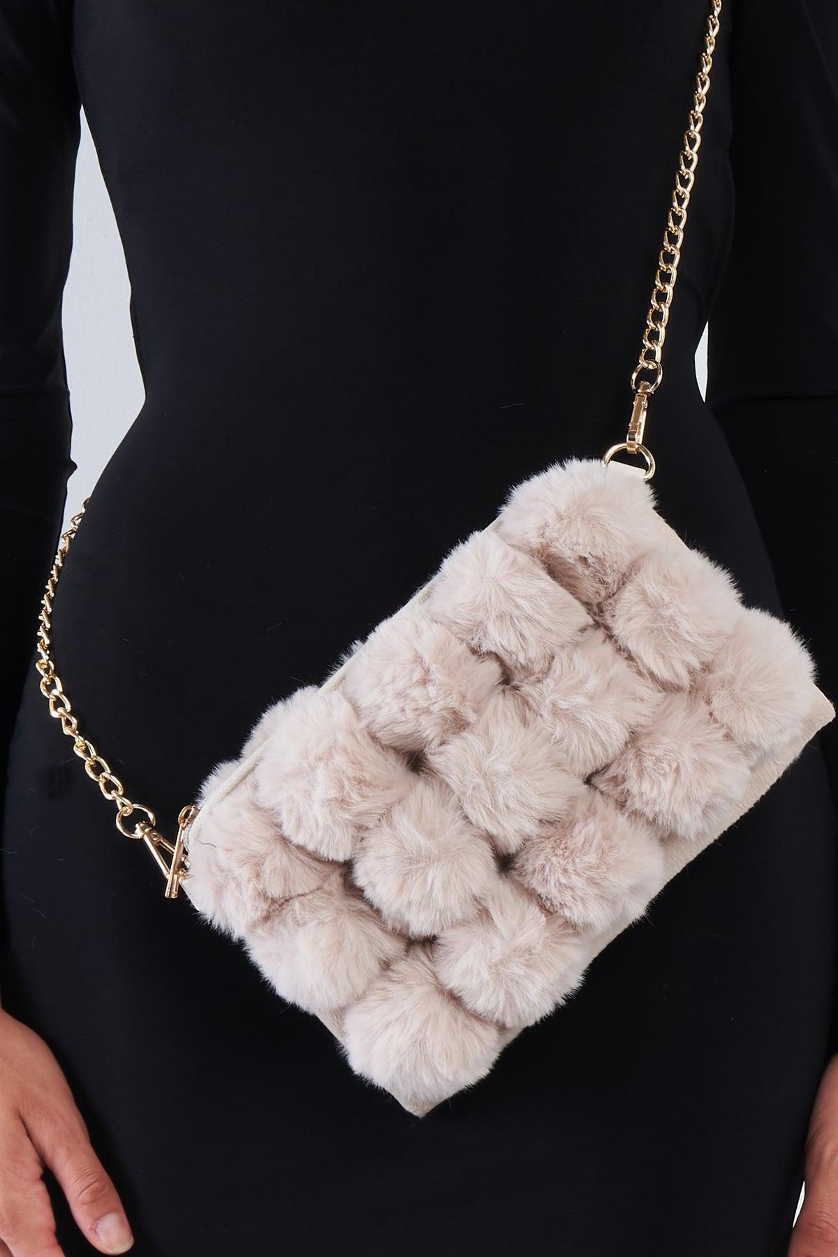Super Soft Ivory Faux Fur Cushion Crossbody Bag /3 Bags