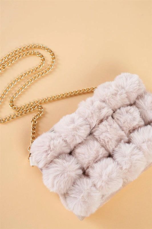 Super Soft Ivory Faux Fur Cushion Crossbody Bag /1 Bags - Tasha Apparel Wholesale
