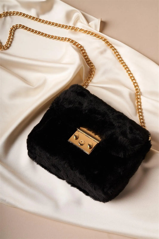 Black Faux Fur Clutch Crossbody Bag /1 Bag - Tasha Apparel Wholesale