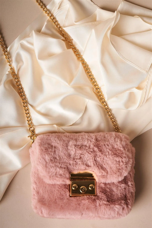 Dusty Pink Faux Fur Clutch Crossbody Bag /3 Bags - Tasha Apparel Wholesale