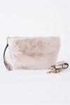 Ivory Faux Fur Hidden Magnetic Snap Button Closure Crossbody Bag / Clutch With Hidden Hand Strap Loop / 1 Bag