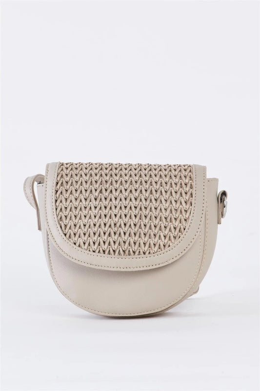 Grey Basketweave Saddle Crossbody Bag /3 Bags - Tasha Apparel Wholesale