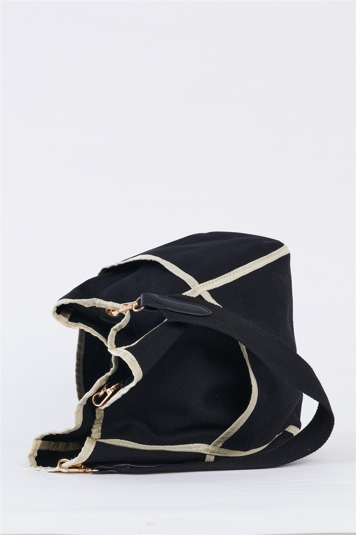 Black Canvas Hardware Belt Detail Shoulder Strap Tote Bag /3 Bags