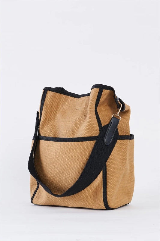 Khaki Canvas Hardware Belt Detail Shoulder Strap Tote Bag /3 Bags - Tasha Apparel Wholesale