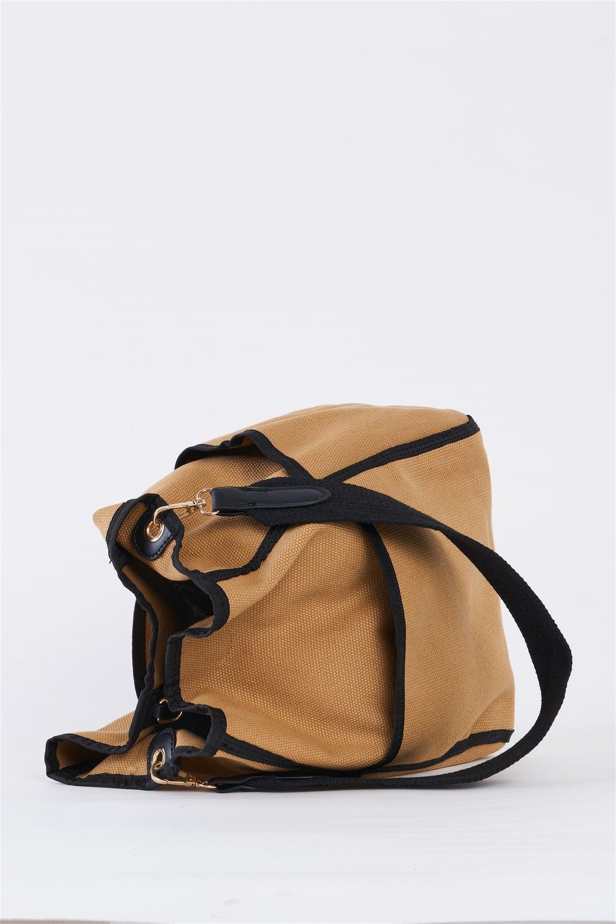 Khaki Canvas Hardware Belt Detail Shoulder Strap Tote Bag /3 Bags