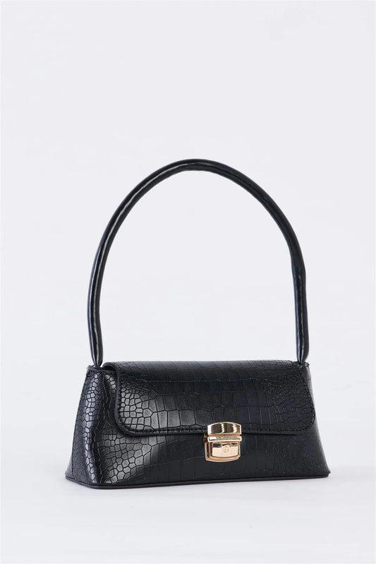 Black Vintage Vegan Croc Skin Shoulder Bag /3 Bags - Tasha Apparel Wholesale