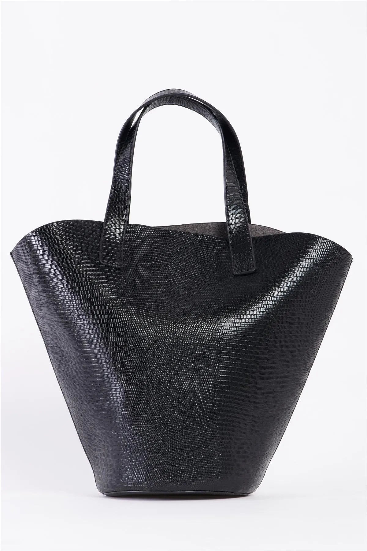 Black Trapezoid Snake Vegan Leather Bag /3 Bags - Tasha Apparel Wholesale