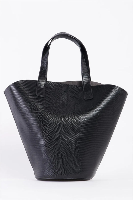 Black Trapezoid Snake Vegan Leather Bag /3 Bags - Tasha Apparel Wholesale