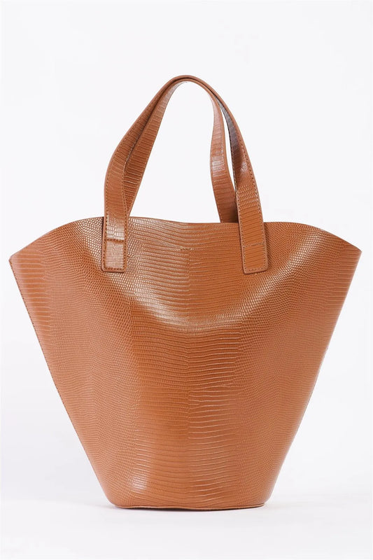 Brown Trapezoid Snake Vegan Leather Bag /3 Bags - Tasha Apparel Wholesale