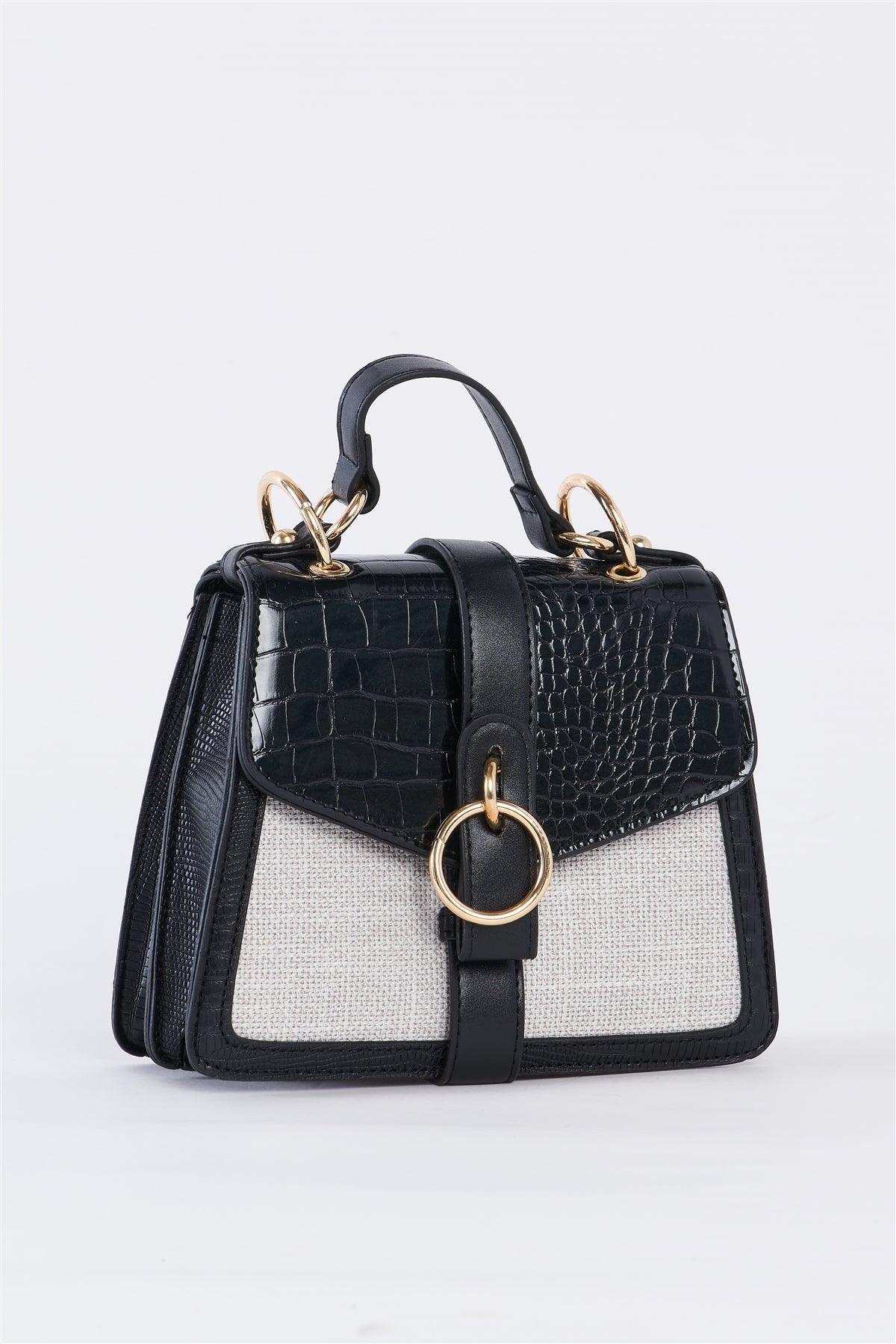 Black & Ivory Retro Inspired Alligator Vegan Leather Bag /3 Bags